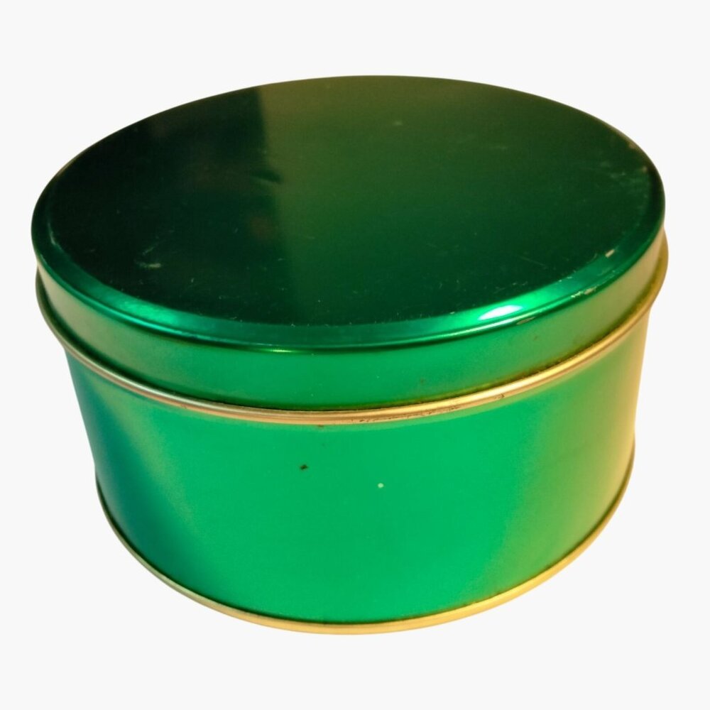 Green Round Cookie Candy Tin Canister Metal Storage